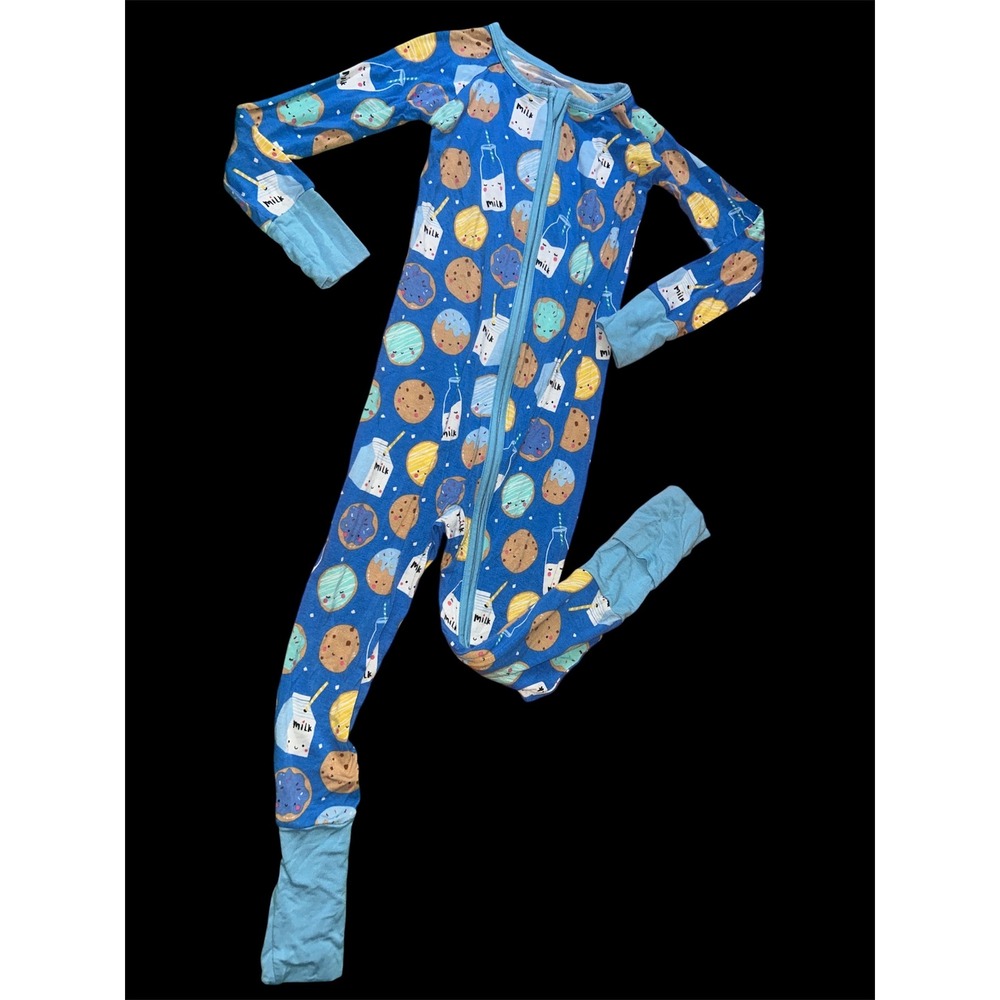 Little Sleepies Milk and Cookies Blue Bamboo Viscose Zippy Pajamas Romper 3T